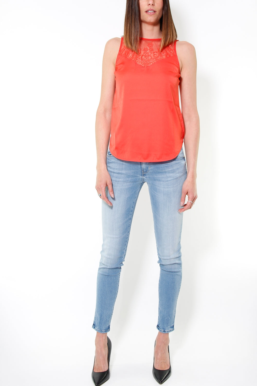 Guess Donna top con inserto pizzo rosso