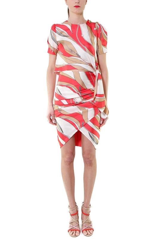 Elisabetta Franchi top cropped stampa foulard con fusciacca rosso