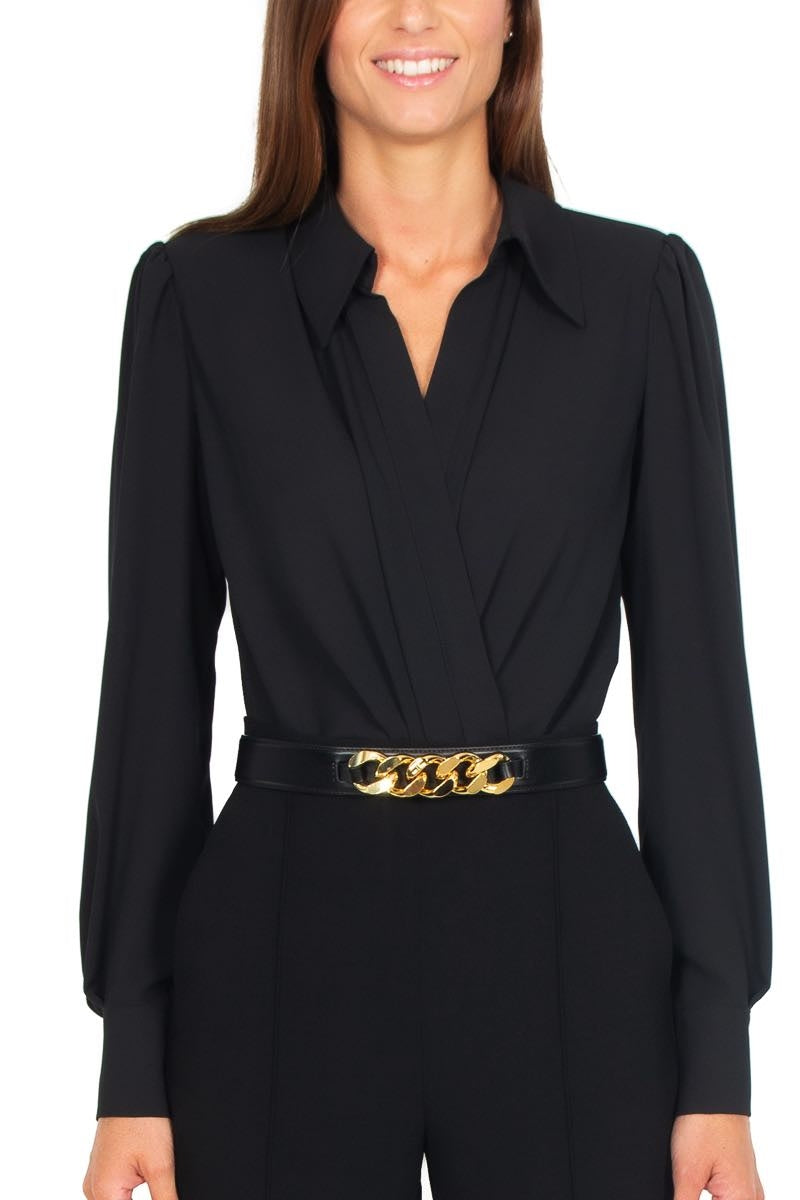 Elisabetta Franchi tuta elegante pantalone e camicia nero