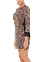 Vicolo vestito a tunica fantasia animalier con frange nero