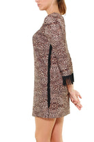 Vicolo vestito a tunica fantasia animalier con frange nero